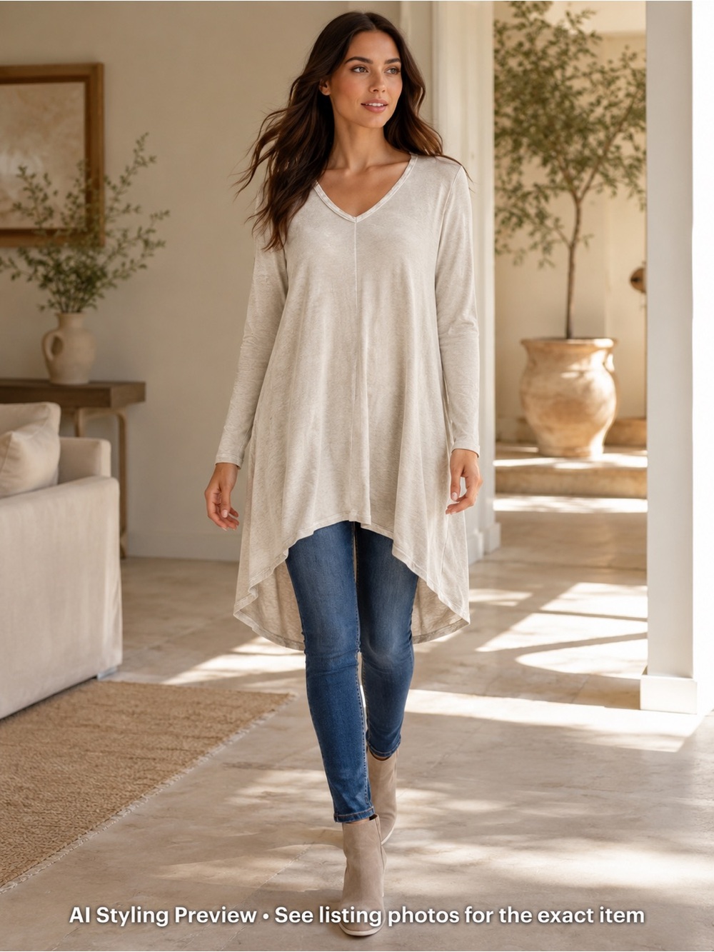 Sandwich Beige High Low Tunic Dress Lagenlook Layering M